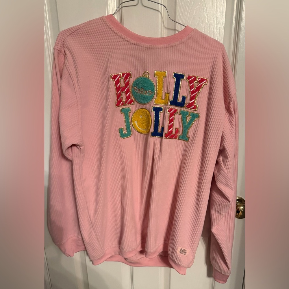 Pink Ribbed ‘Holly Jolly' Graphic Sweatshirt in XL